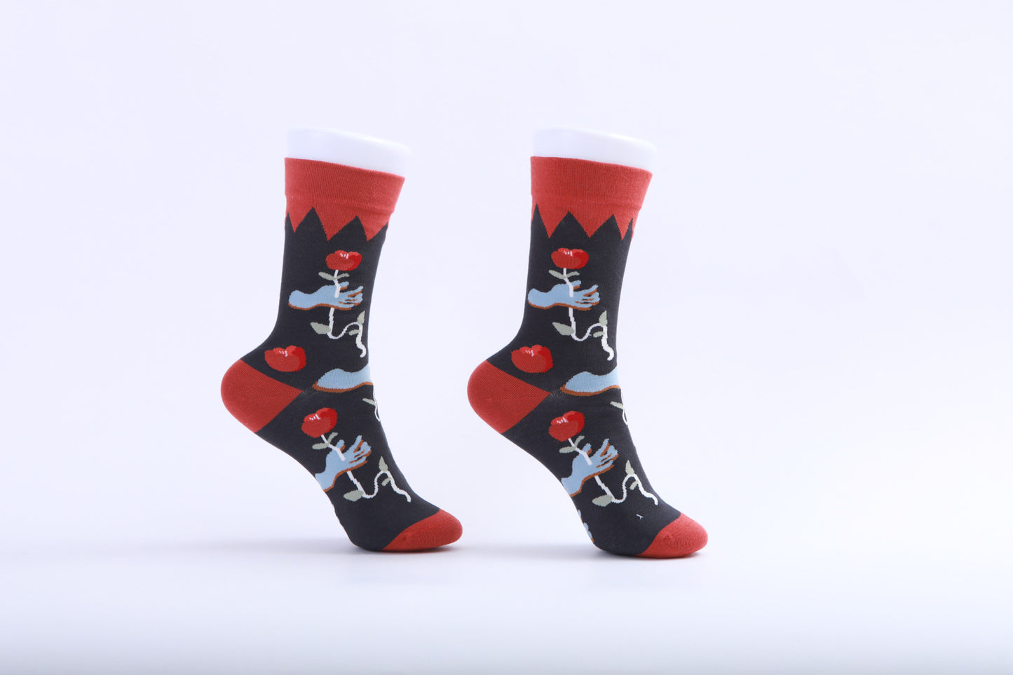 Chaussettes Fleur Coquelicot - Rouge et Bleu foncé