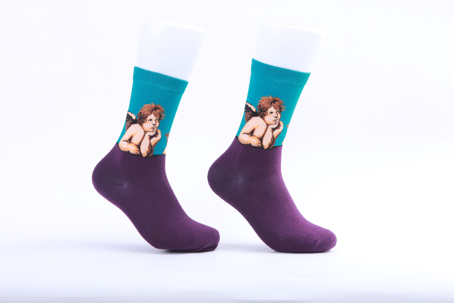 Chaussettes - Ange sur fond violet et bleu turquoise