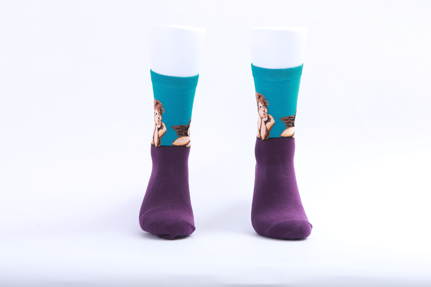 Chaussettes - Ange sur fond violet et bleu turquoise