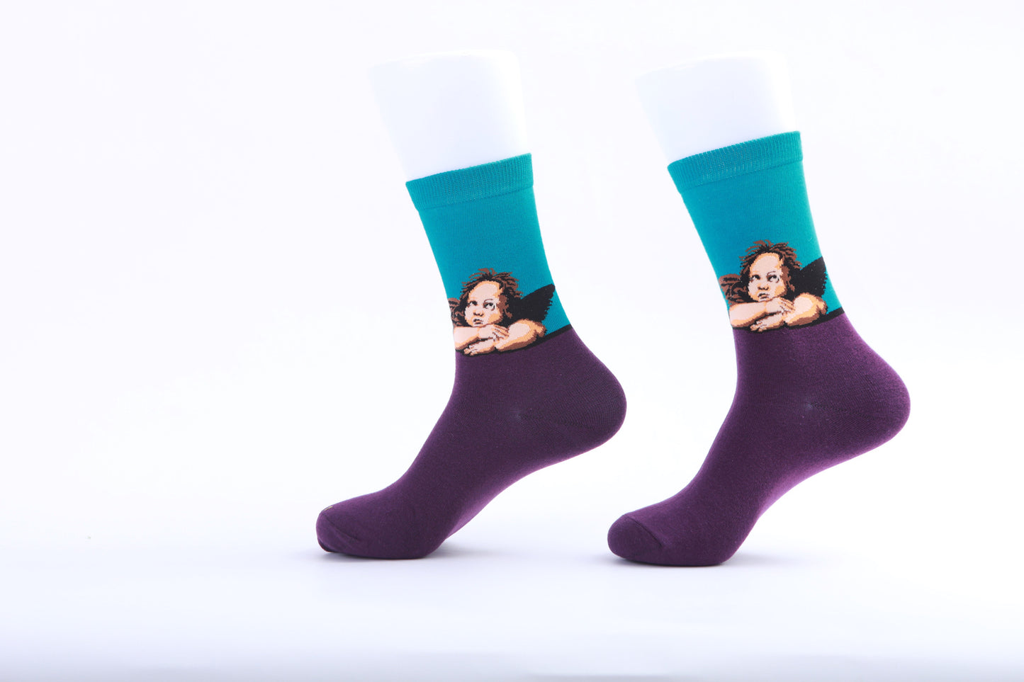 Chaussettes - Ange sur fond violet et bleu turquoise