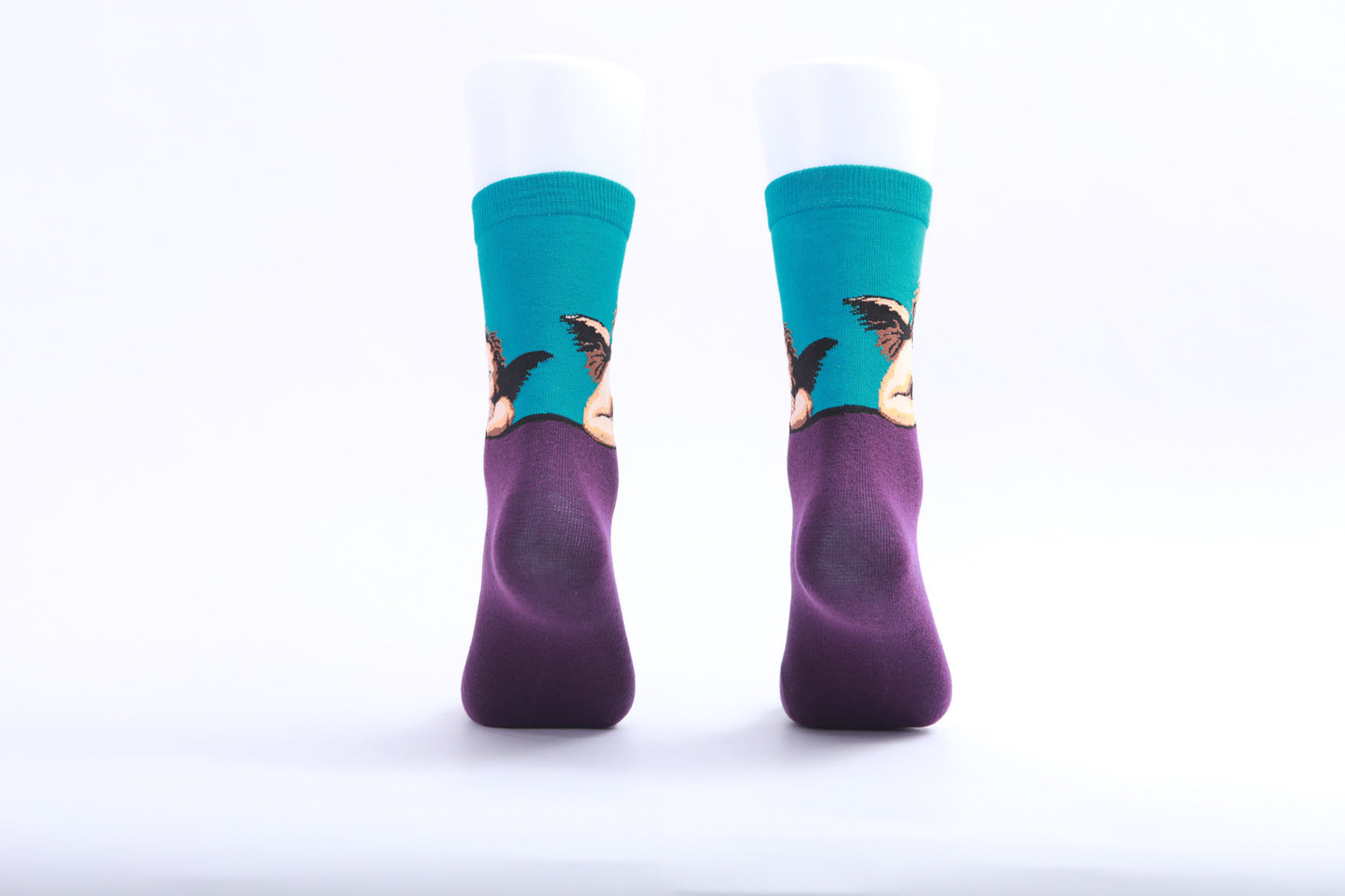 Chaussettes - Ange sur fond violet et bleu turquoise