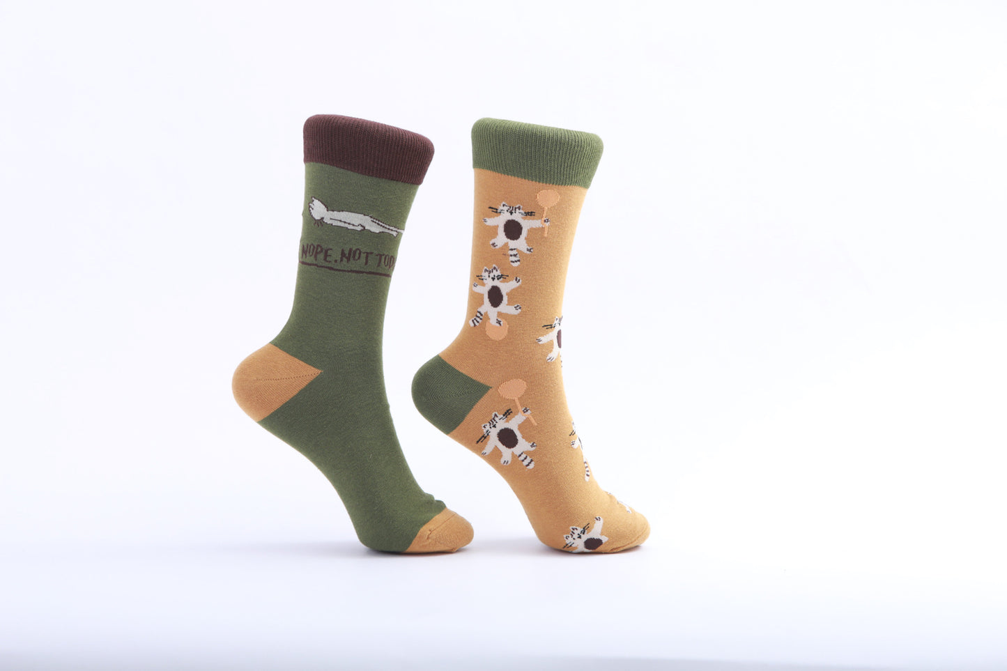 Chaussettes - Chats - Vert et Jaune moutarde