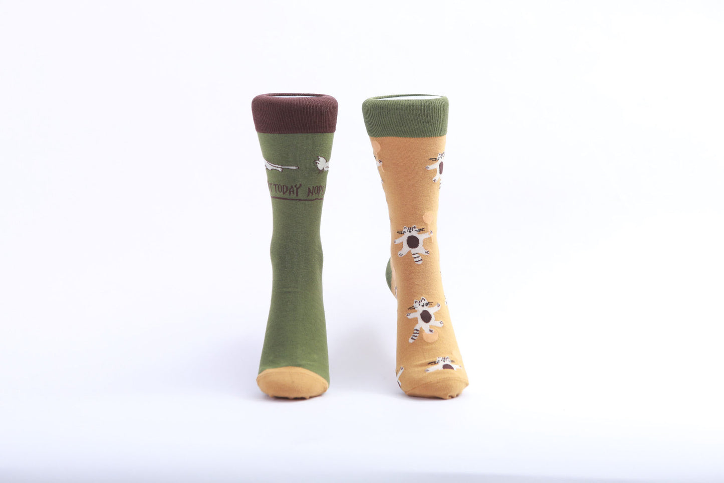 Chaussettes - Chats - Vert et Jaune moutarde