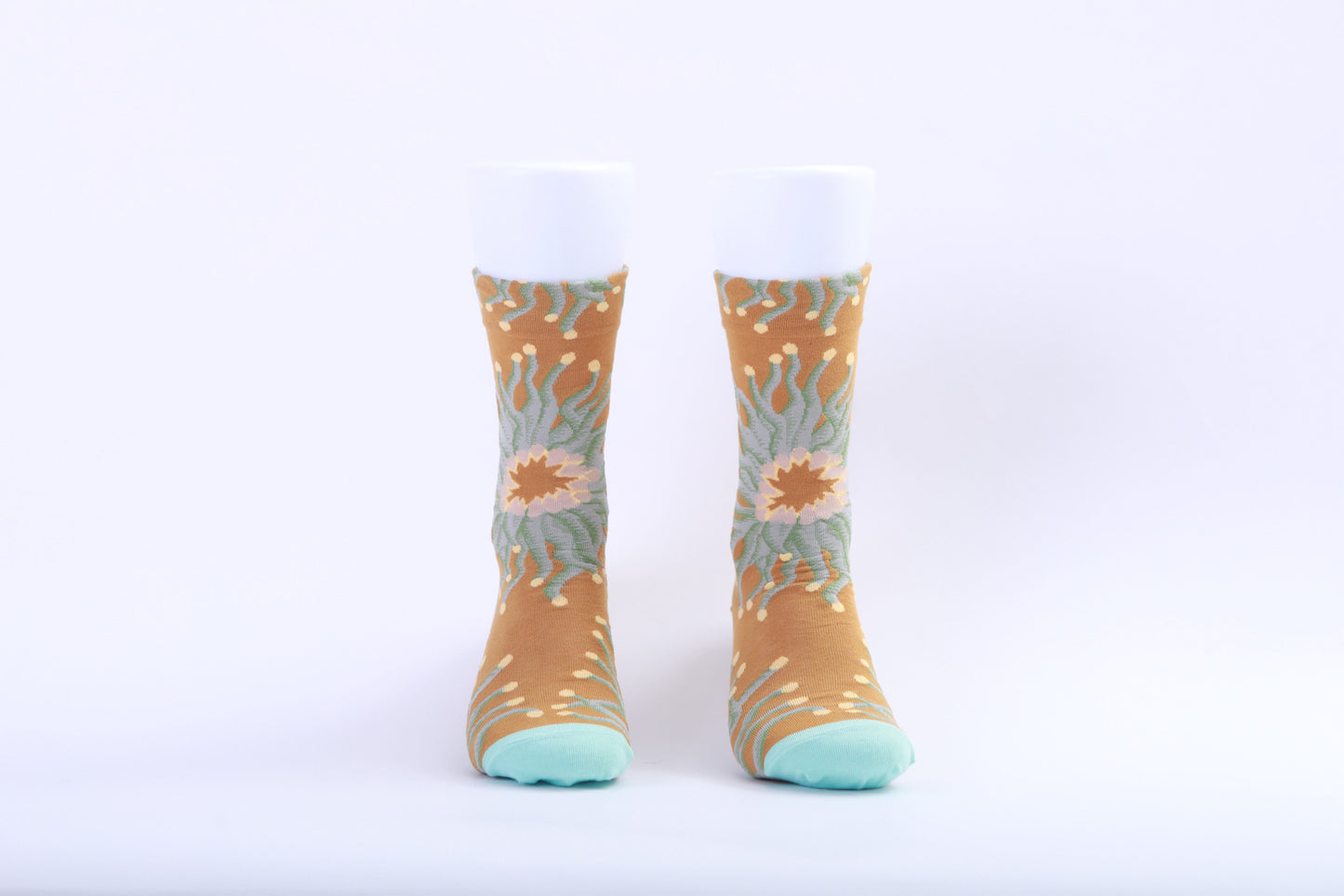 Chaussettes - Anémone sur fond couleur sable