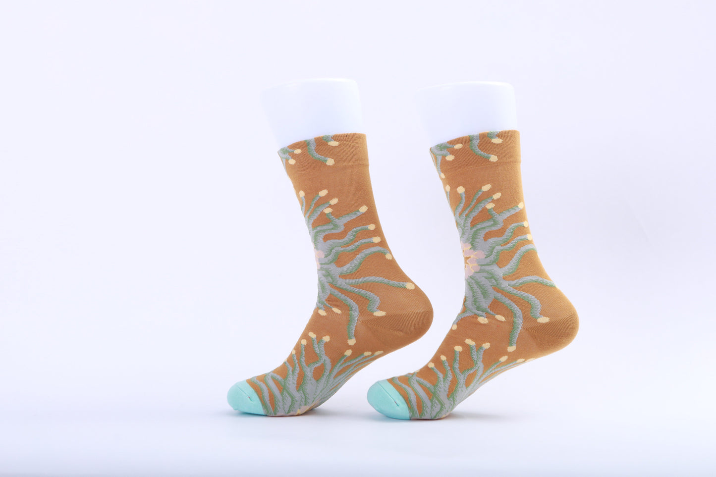Chaussettes - Anémone sur fond couleur sable