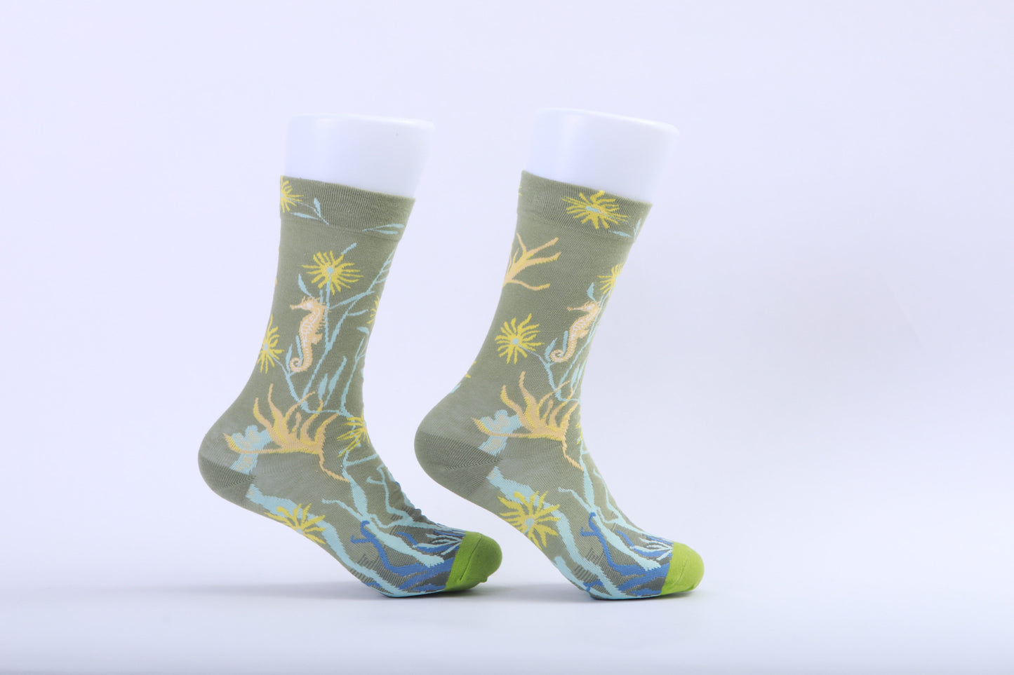 Chaussettes - Anémone jaune sur fond vert