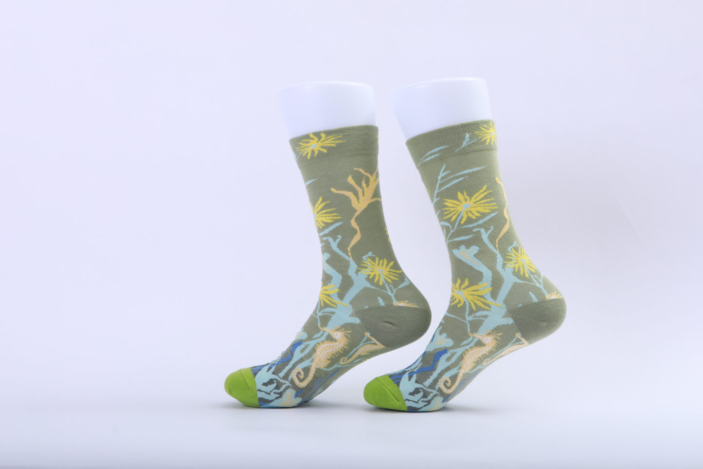 Chaussettes - Anémone jaune sur fond vert