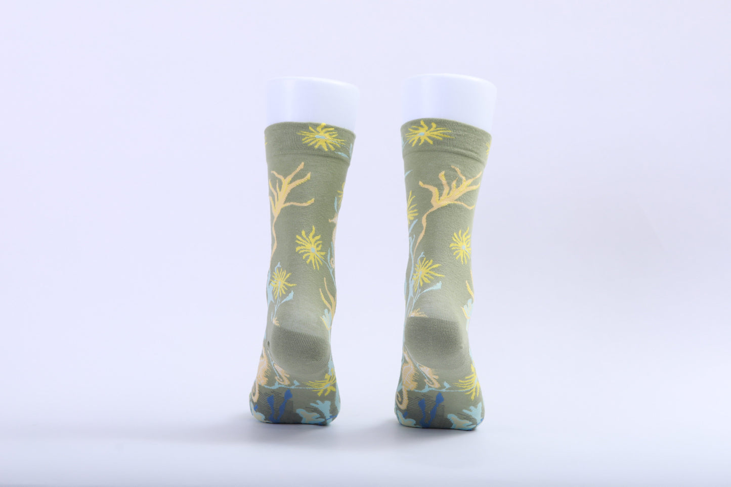 Chaussettes - Anémone jaune sur fond vert