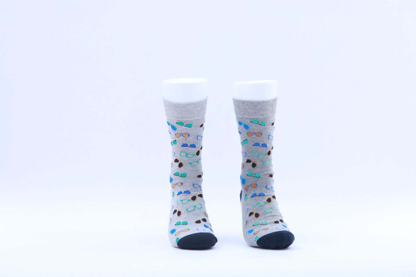 Chaussettes - Crânes - Vert, orange et bleu sous fond gris