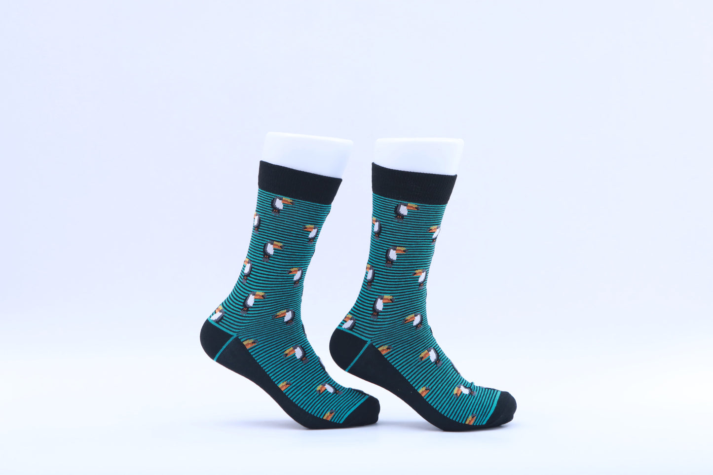 Chaussettes - Oiseaux Toucans avec rayures - Vert et noir