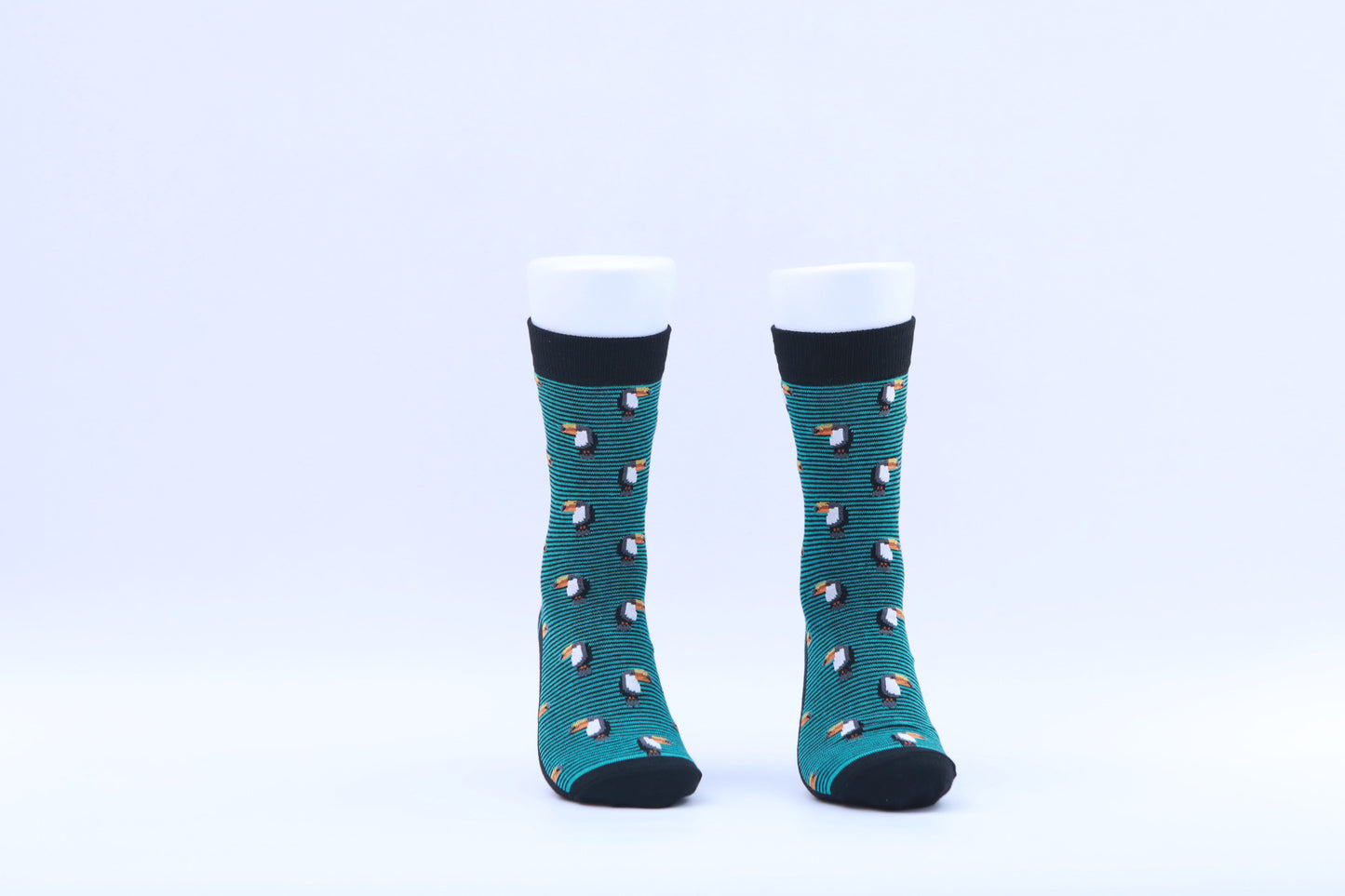 Chaussettes - Oiseaux Toucans avec rayures - Vert et noir