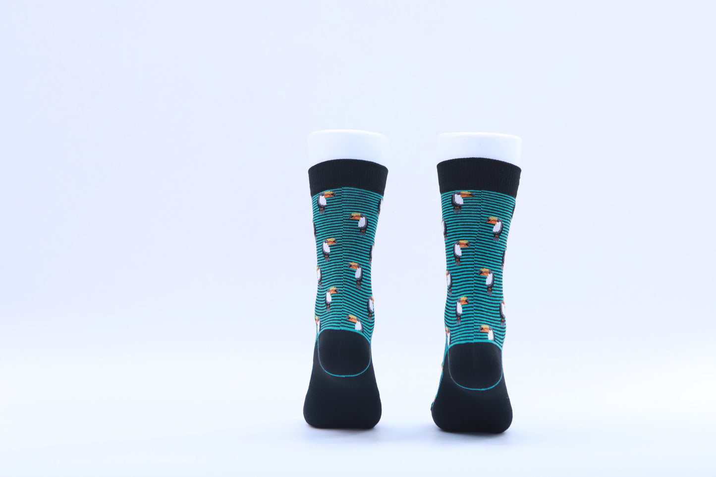 Chaussettes - Oiseaux Toucans avec rayures - Vert et noir