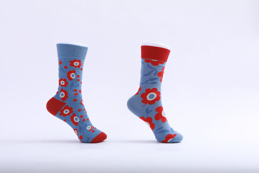 Chaussettes - Fleur rouge et bleue