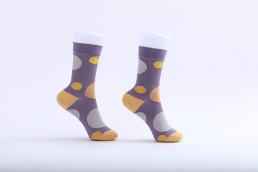 Chaussettes - Violet avec Ronds jaunes et blancs