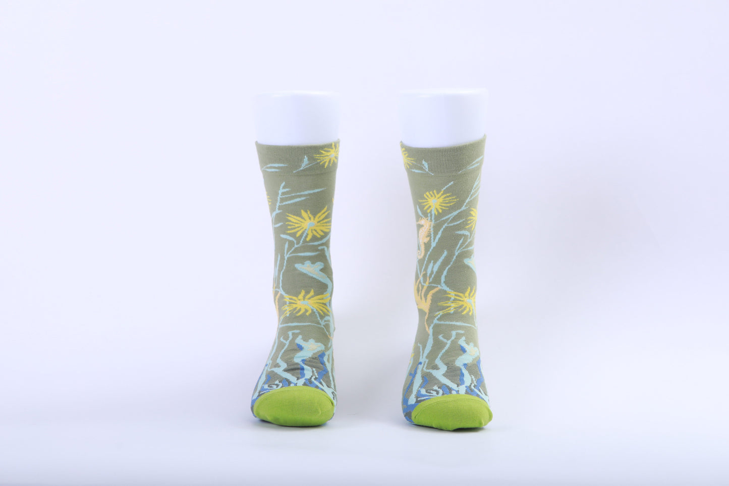 Chaussettes - Anémone jaune sur fond vert 