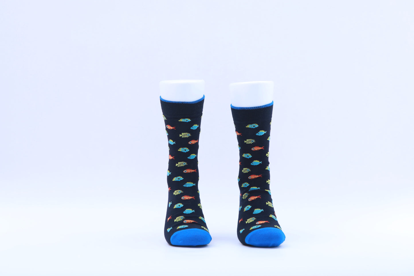 Chaussettes - Petits poissons -Noir, bleu, saumon et vert